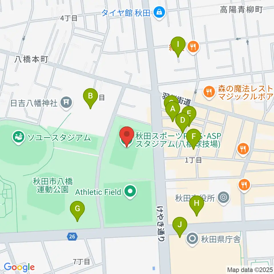 秋田スポーツPLUS・ASPスタジアム周辺の駐車場・コインパーキング一覧地図