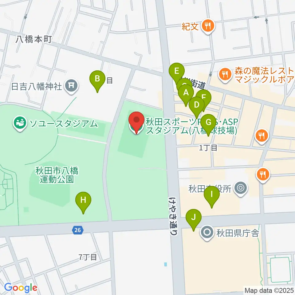 秋田スポーツPLUS・ASPスタジアム周辺の駐車場・コインパーキング一覧地図