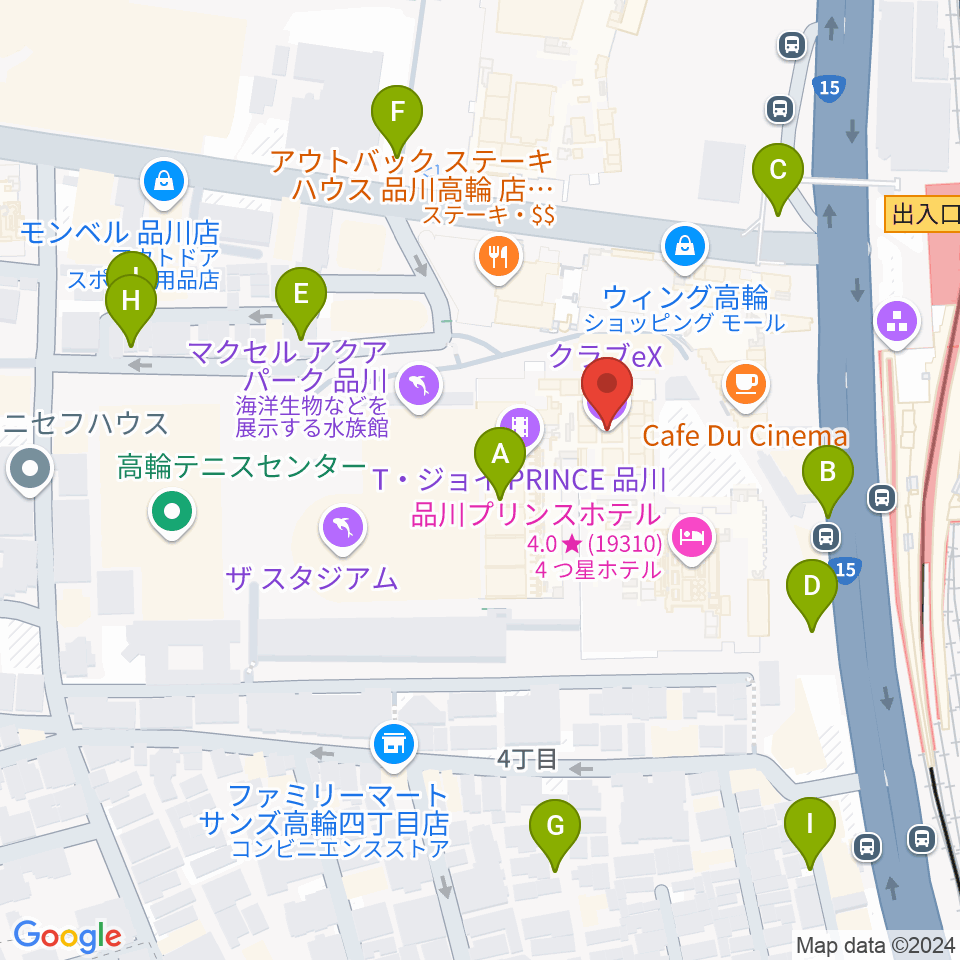 品川プリンスホテル クラブeX周辺の駐車場・コインパーキング一覧地図