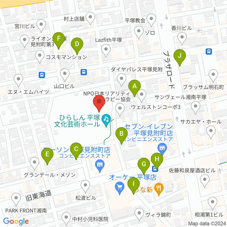ひらしん平塚文化芸術ホール周辺の駐車場・コインパーキング一覧地図