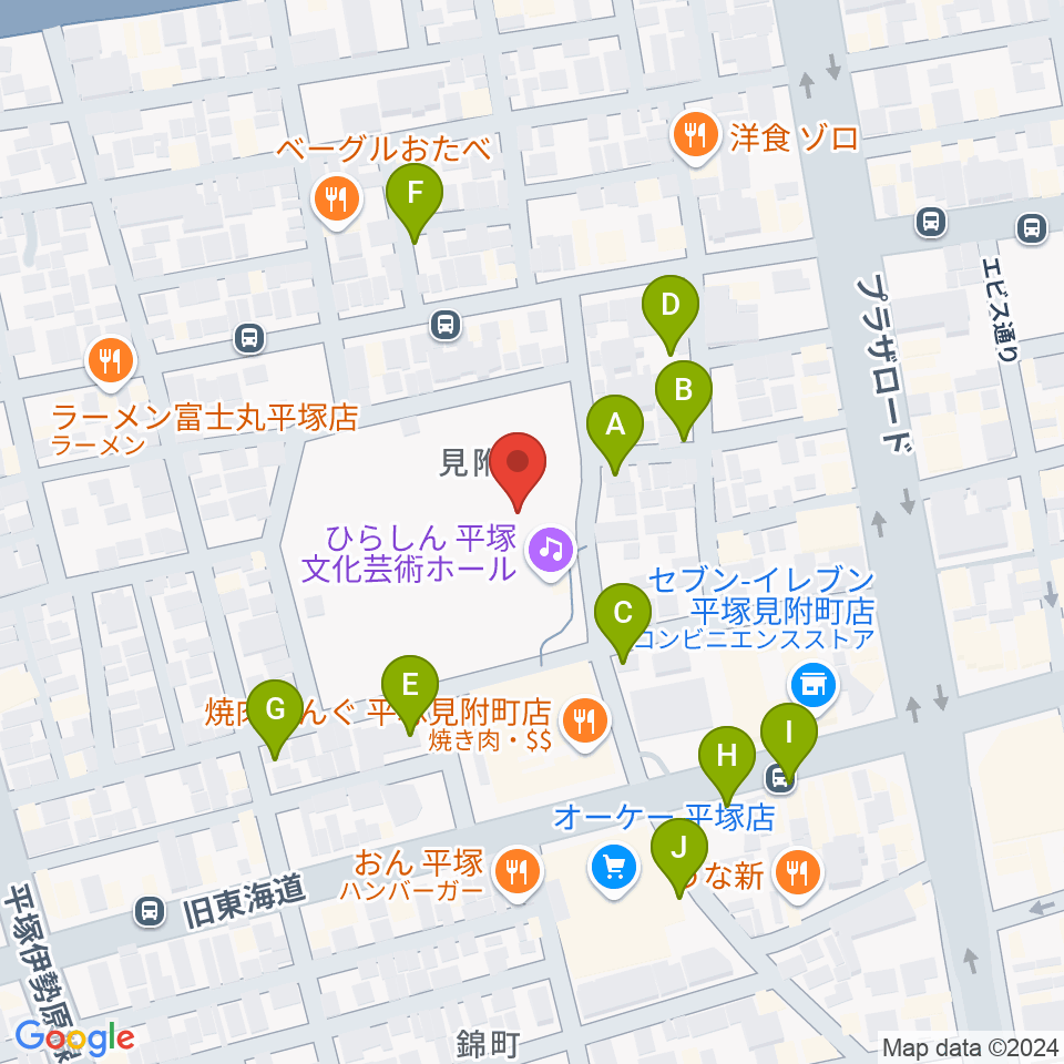 ひらしん平塚文化芸術ホール周辺の駐車場・コインパーキング一覧地図