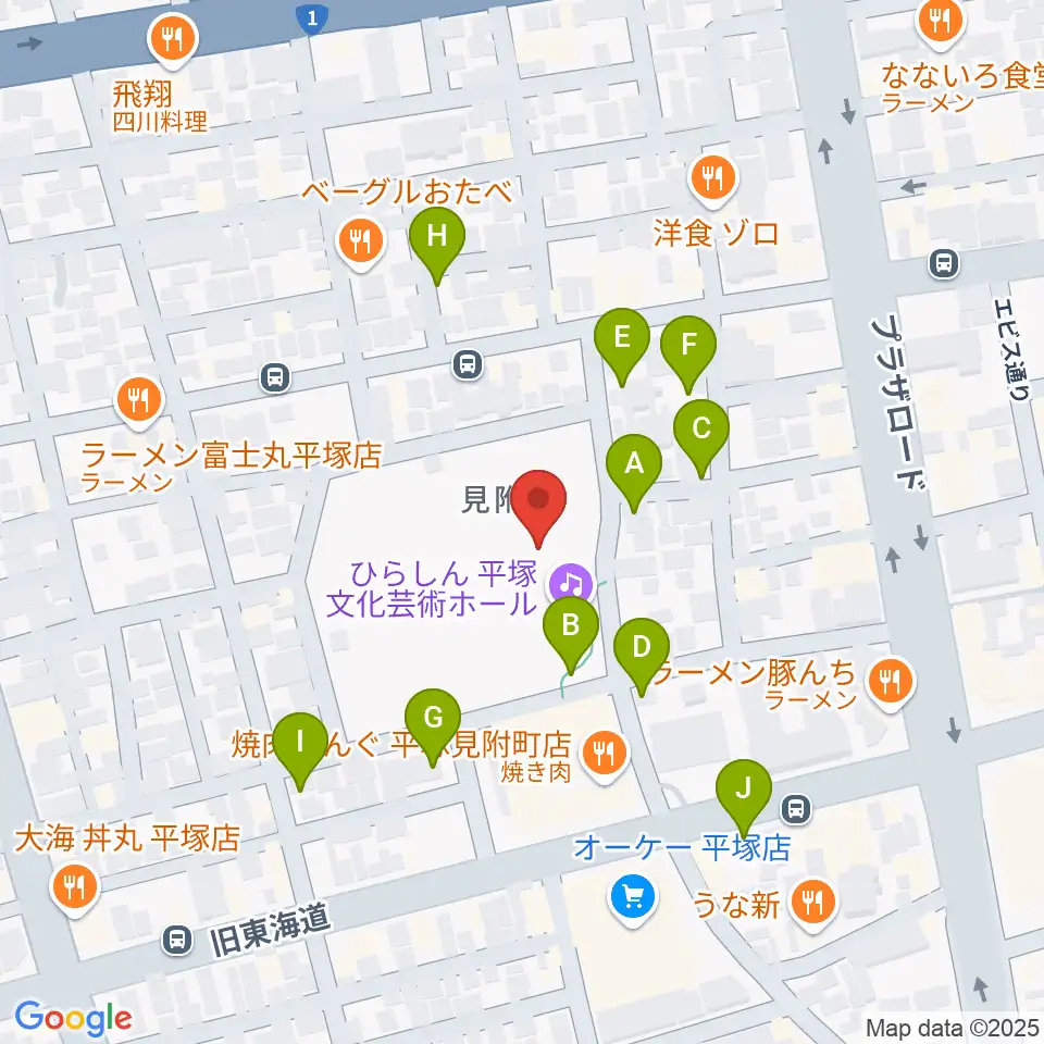 ひらしん平塚文化芸術ホール周辺の駐車場・コインパーキング一覧地図