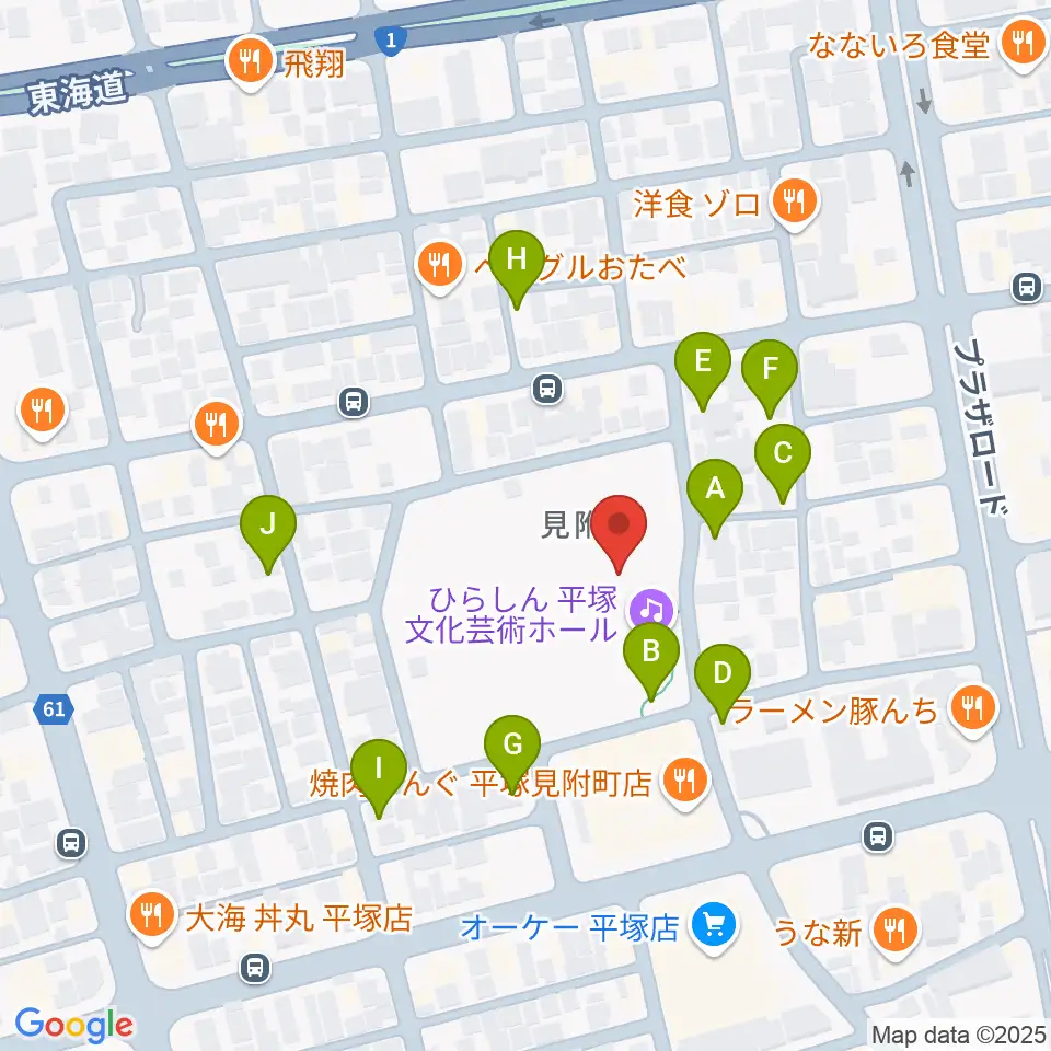 ひらしん平塚文化芸術ホール周辺の駐車場・コインパーキング一覧地図