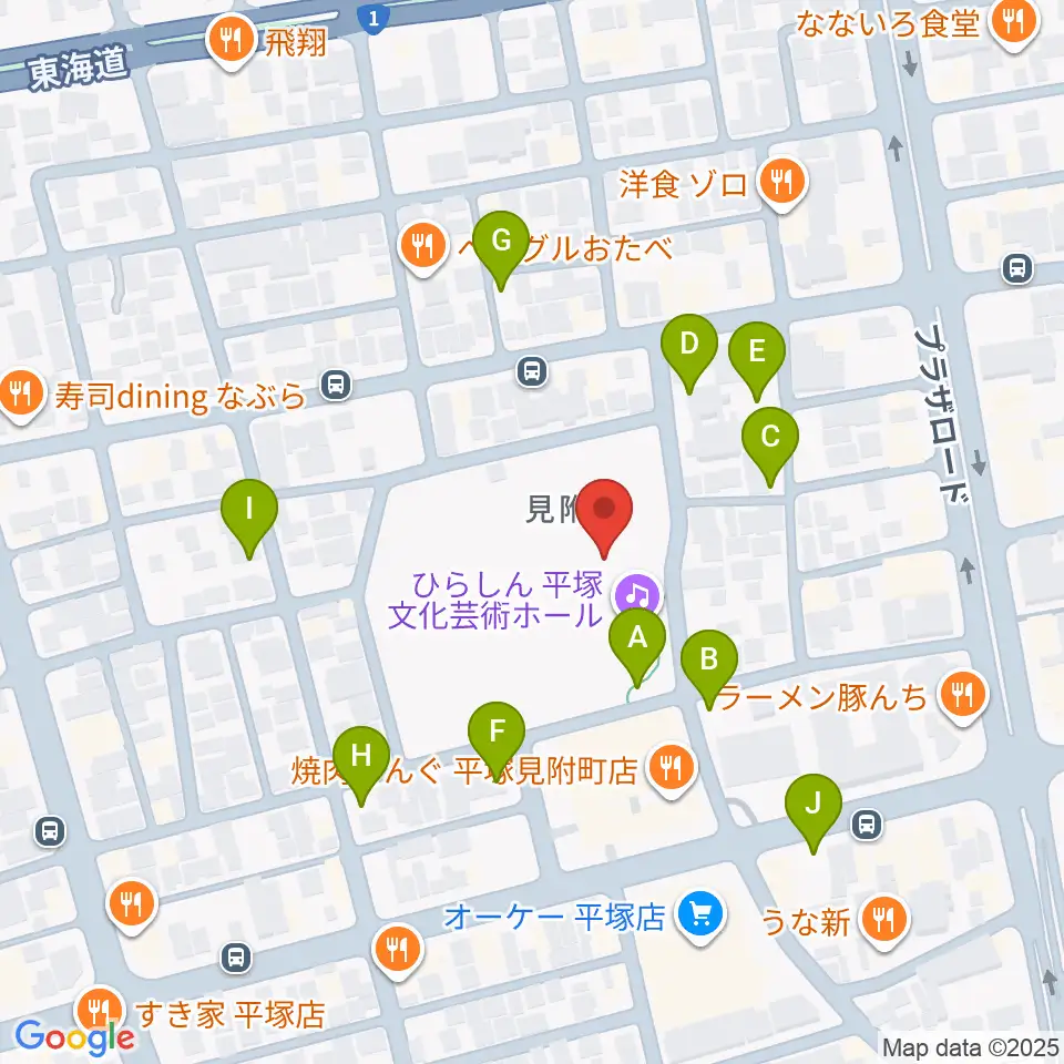 ひらしん平塚文化芸術ホール周辺の駐車場・コインパーキング一覧地図