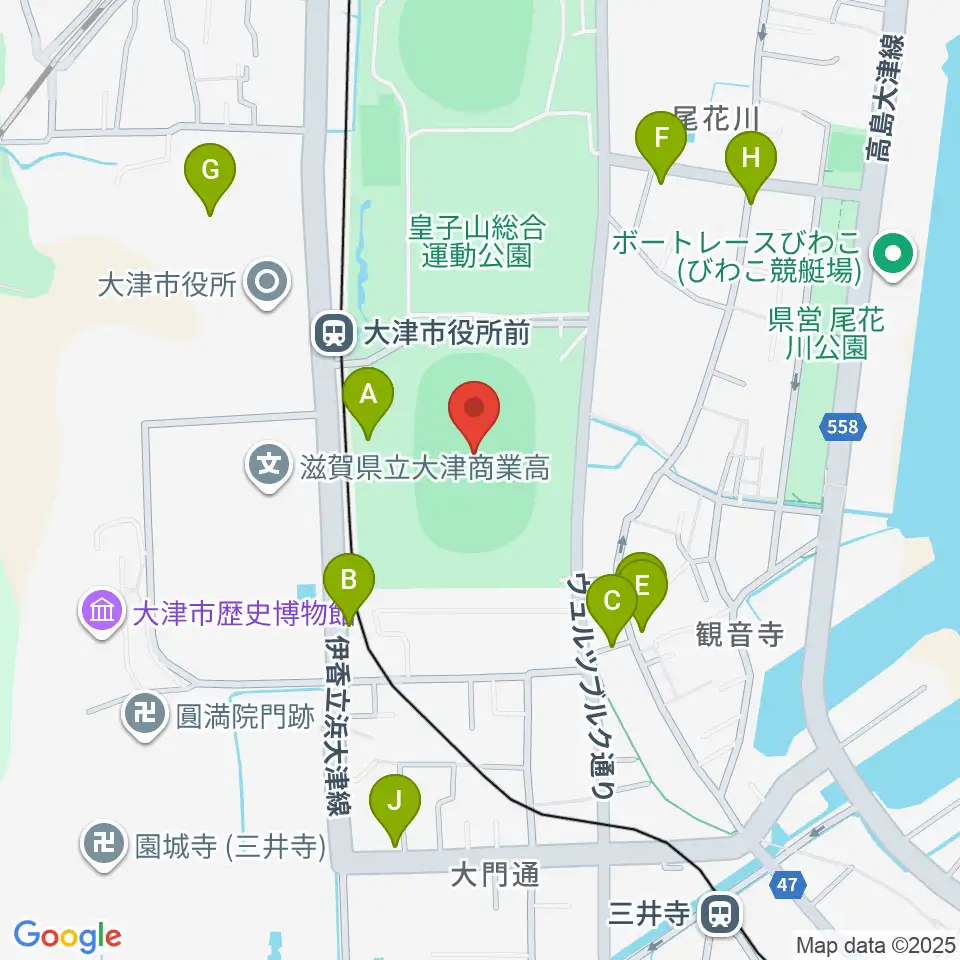 皇子山陸上競技場周辺の駐車場・コインパーキング一覧地図