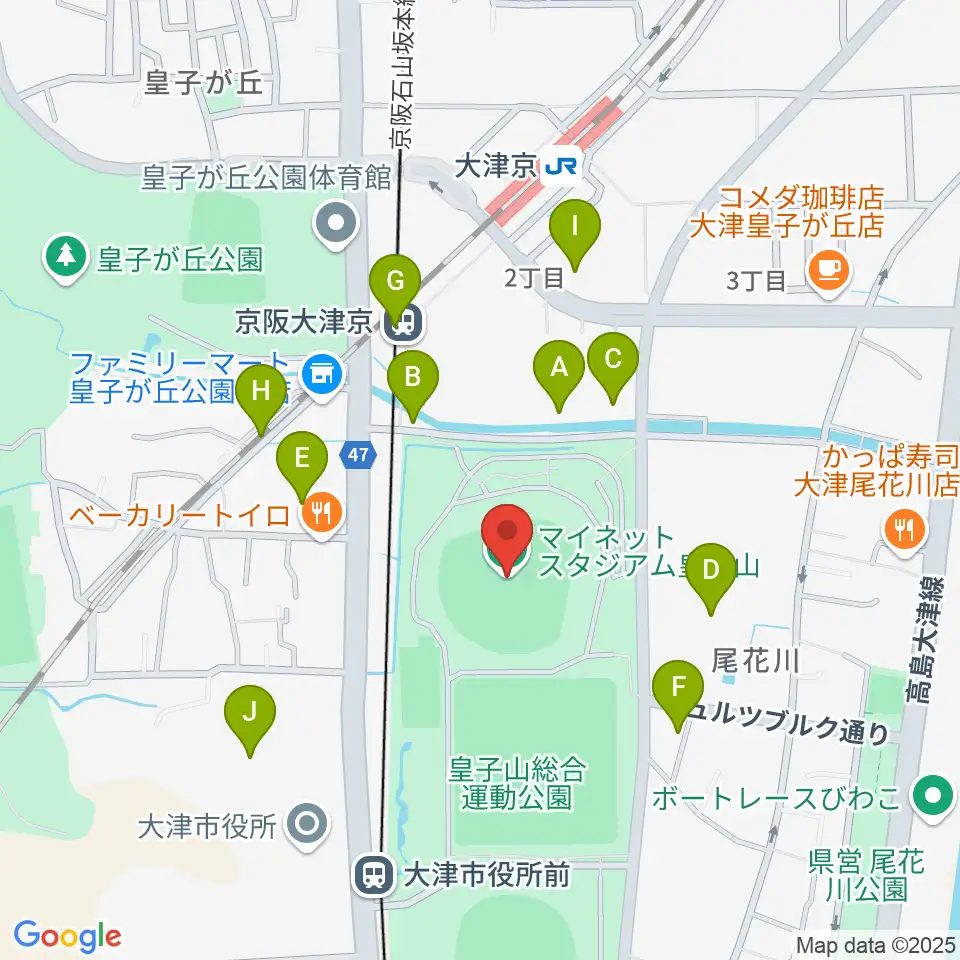マイネットスタジアム皇子山周辺の駐車場・コインパーキング一覧地図