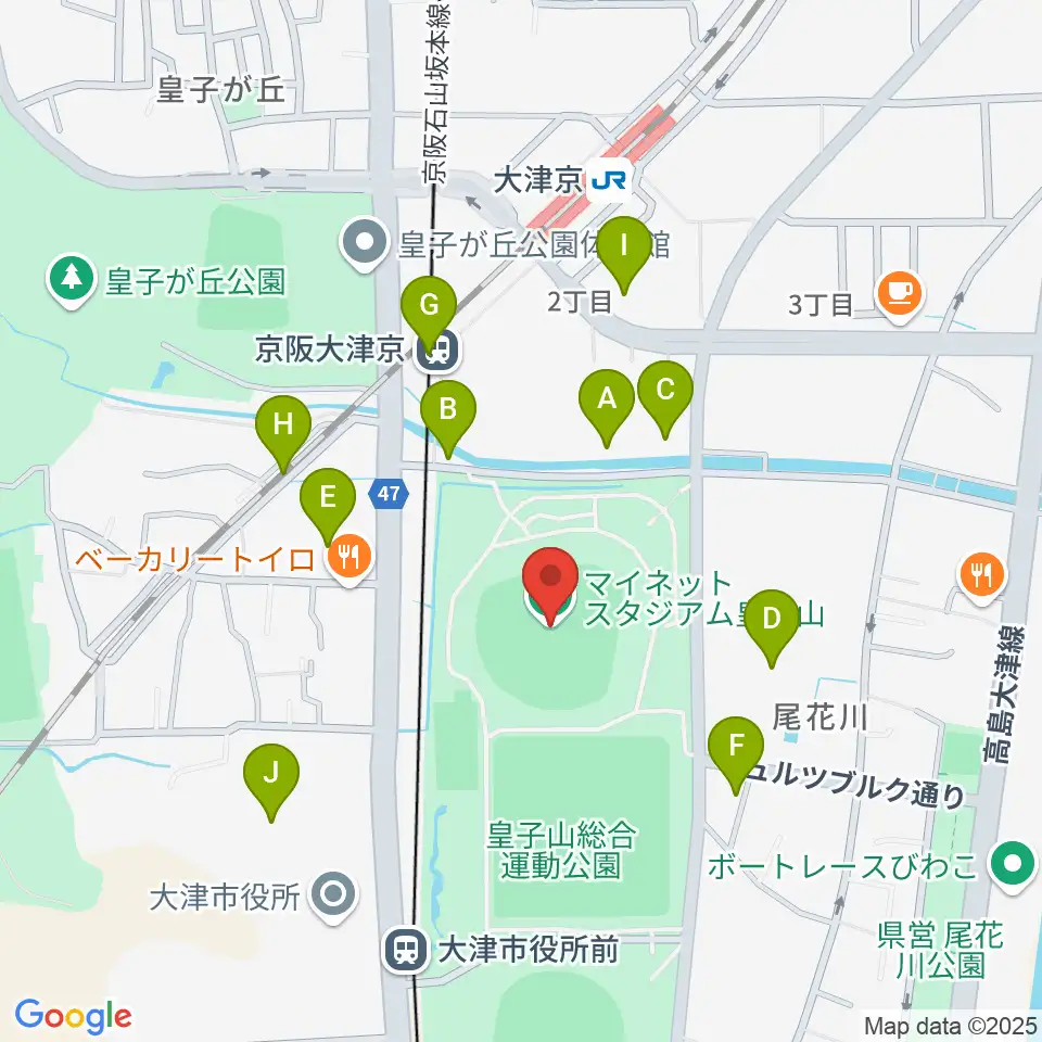 マイネットスタジアム皇子山周辺の駐車場・コインパーキング一覧地図