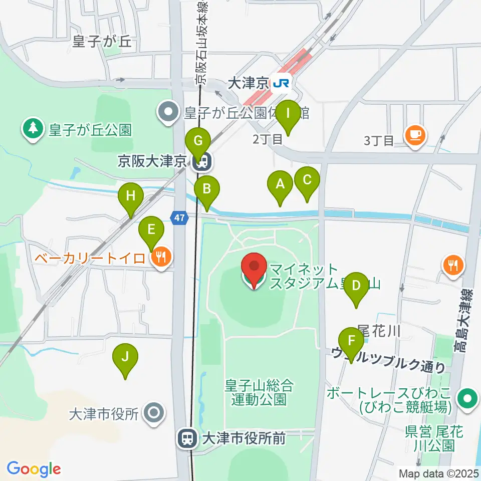 マイネットスタジアム皇子山周辺の駐車場・コインパーキング一覧地図