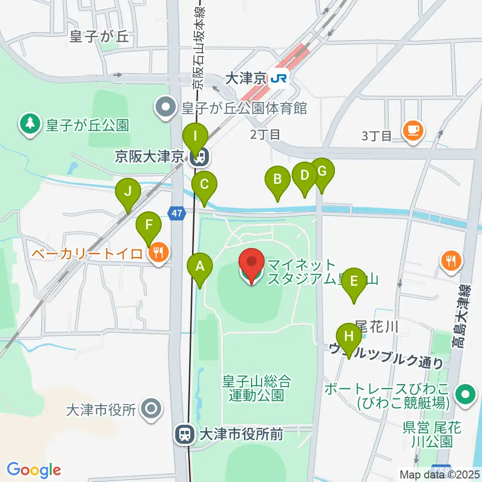 マイネットスタジアム皇子山周辺の駐車場・コインパーキング一覧地図