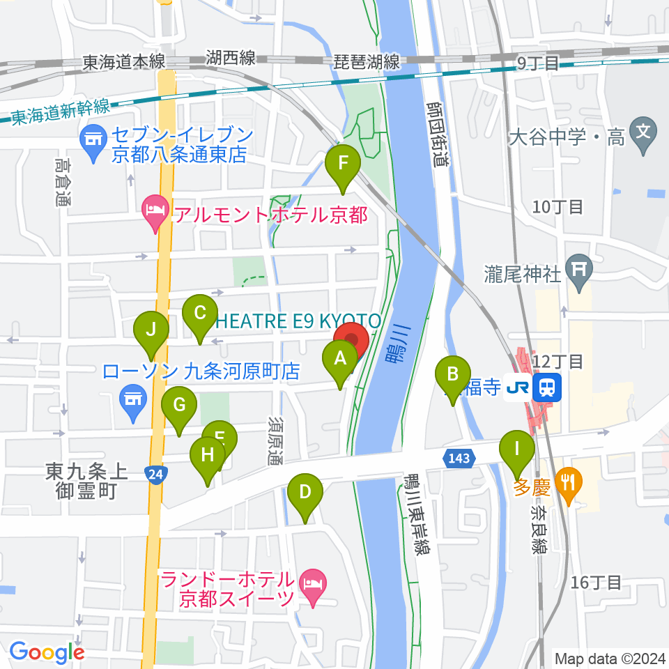 Theatre E9 Kyoto周辺の駐車場・コインパーキング一覧地図