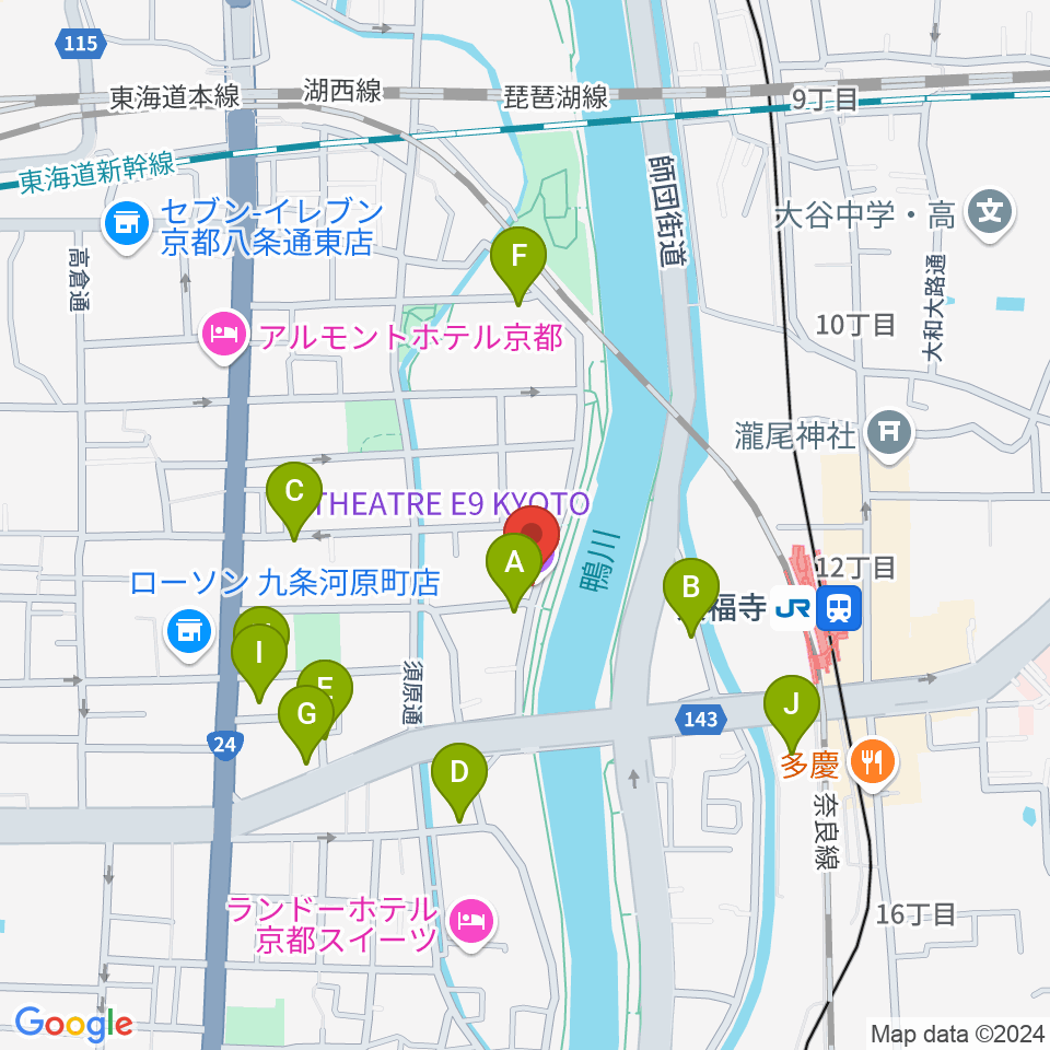 Theatre E9 Kyoto周辺の駐車場・コインパーキング一覧地図