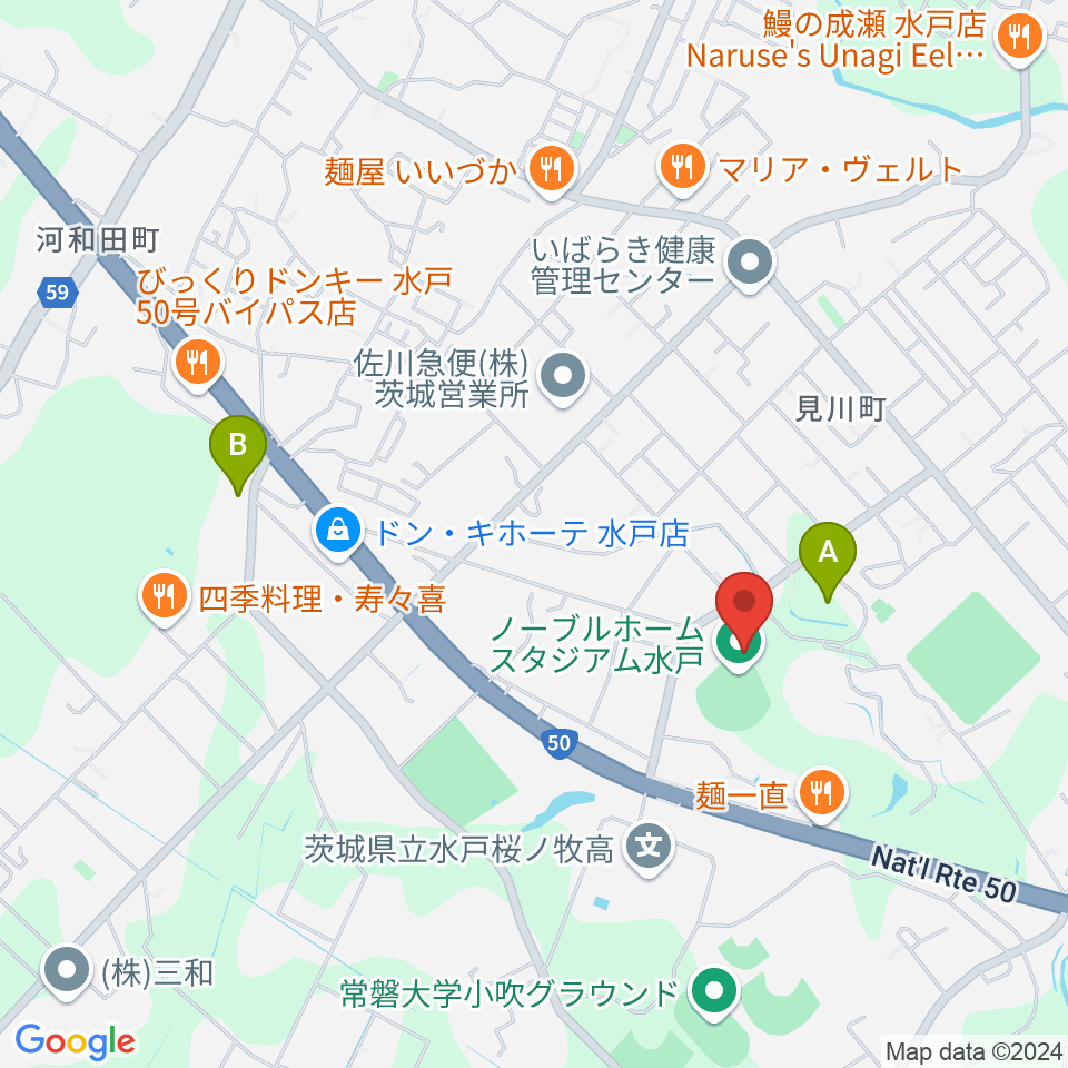 ノーブルホームスタジアム水戸周辺の駐車場・コインパーキング一覧地図