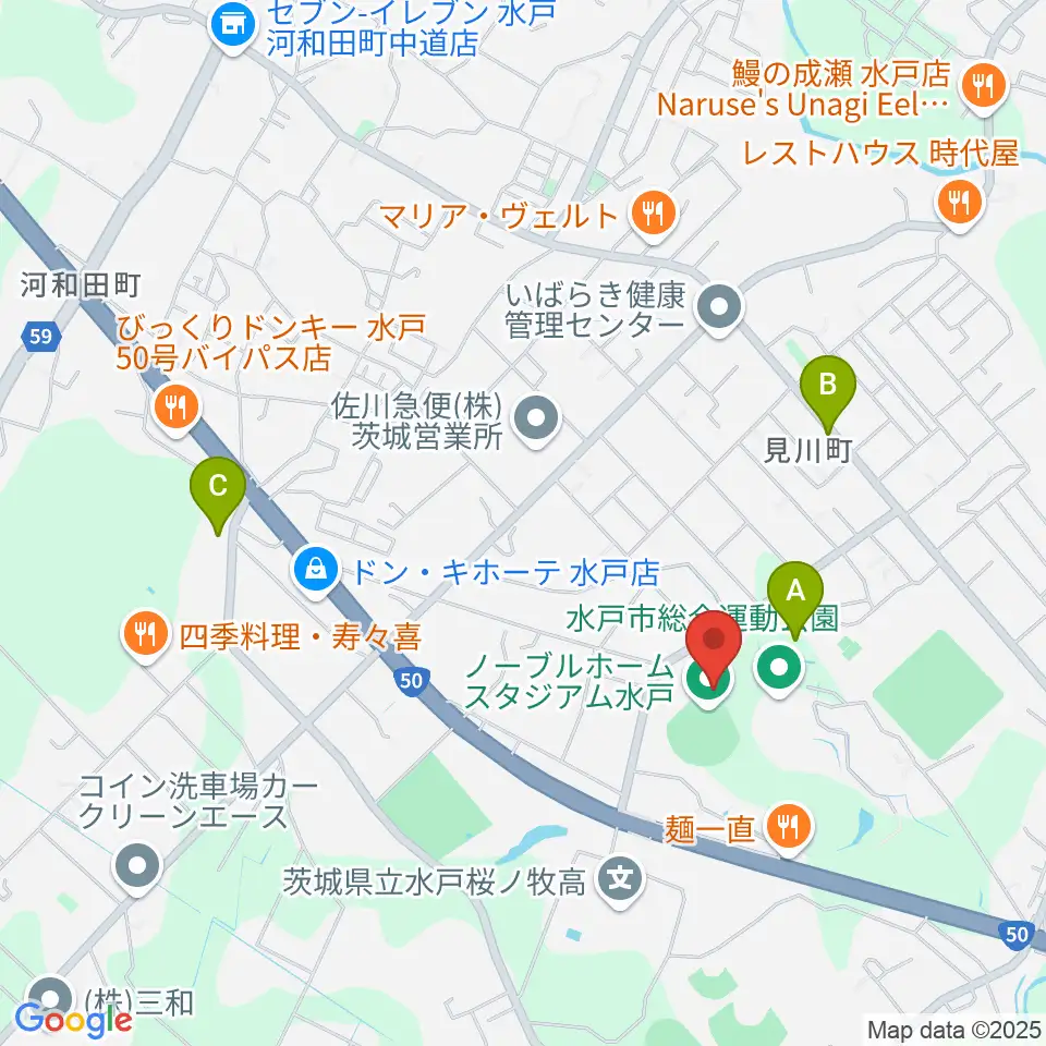 ノーブルホームスタジアム水戸周辺の駐車場・コインパーキング一覧地図