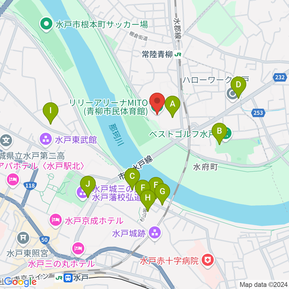 リリーアリーナMITO 青柳公園市民体育館周辺の駐車場・コインパーキング一覧地図