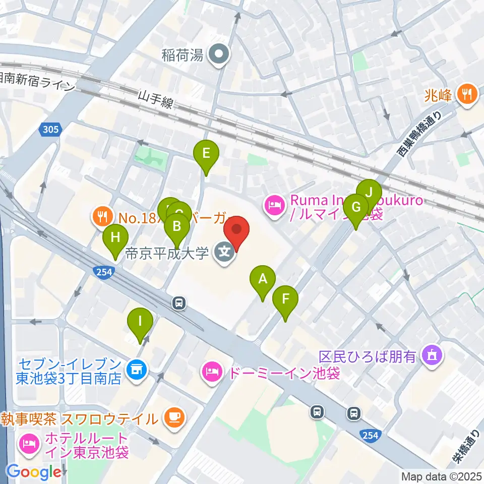 帝京平成大学冲永記念ホール周辺の駐車場・コインパーキング一覧地図