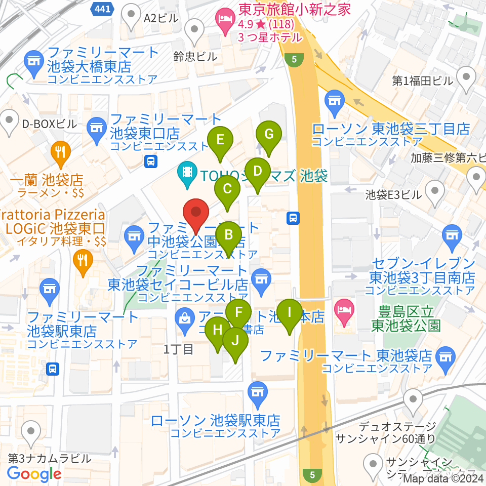 池袋harevutai周辺の駐車場・コインパーキング一覧地図