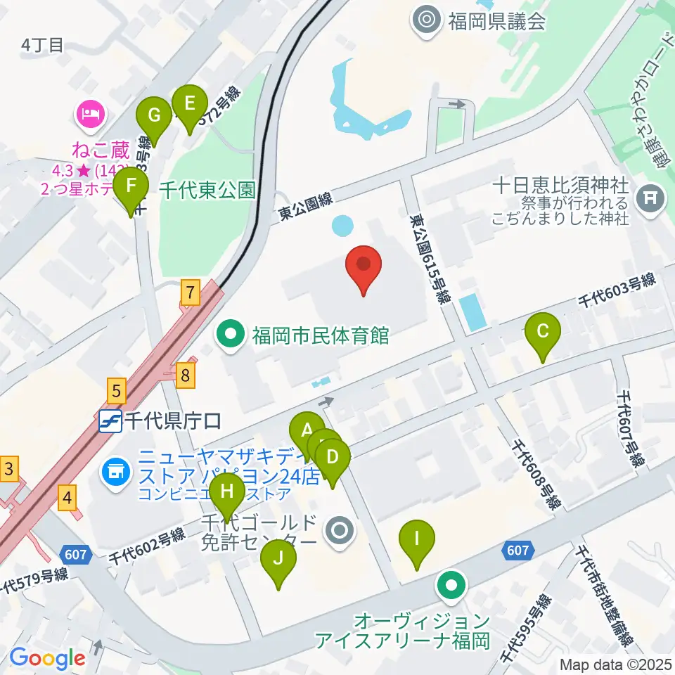 福岡市民体育館周辺の駐車場・コインパーキング一覧地図
