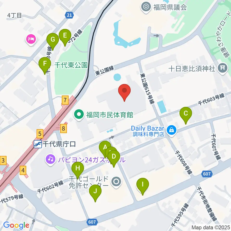 福岡市民体育館周辺の駐車場・コインパーキング一覧地図