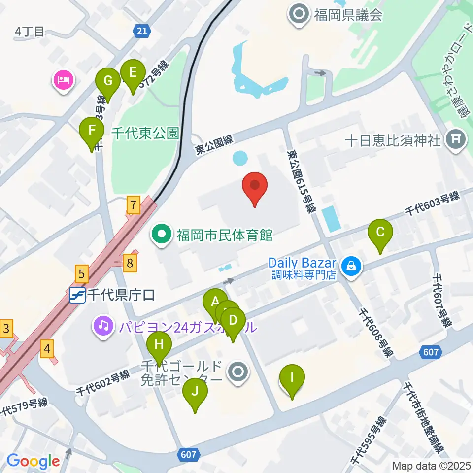 福岡市民体育館周辺の駐車場・コインパーキング一覧地図