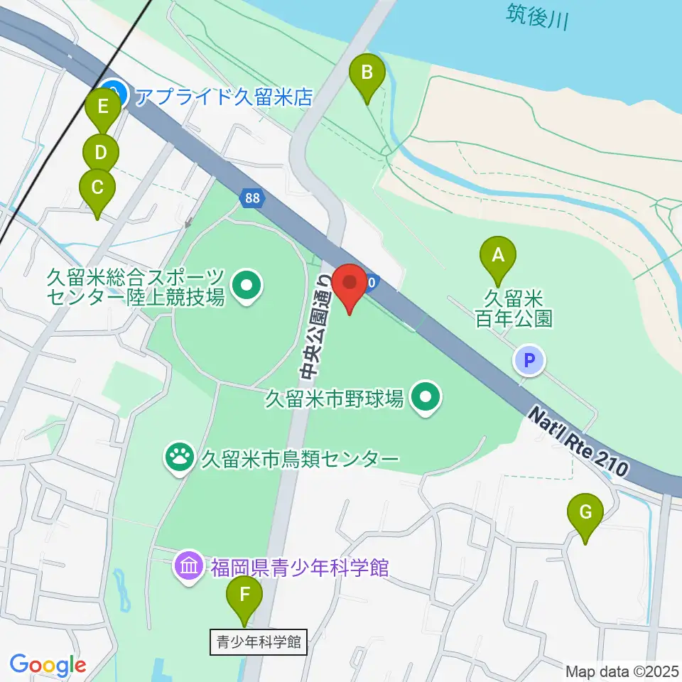 久留米アリーナ周辺の駐車場・コインパーキング一覧地図