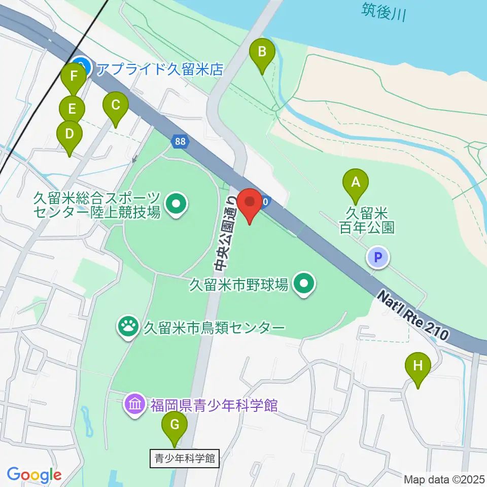 久留米アリーナ周辺の駐車場・コインパーキング一覧地図