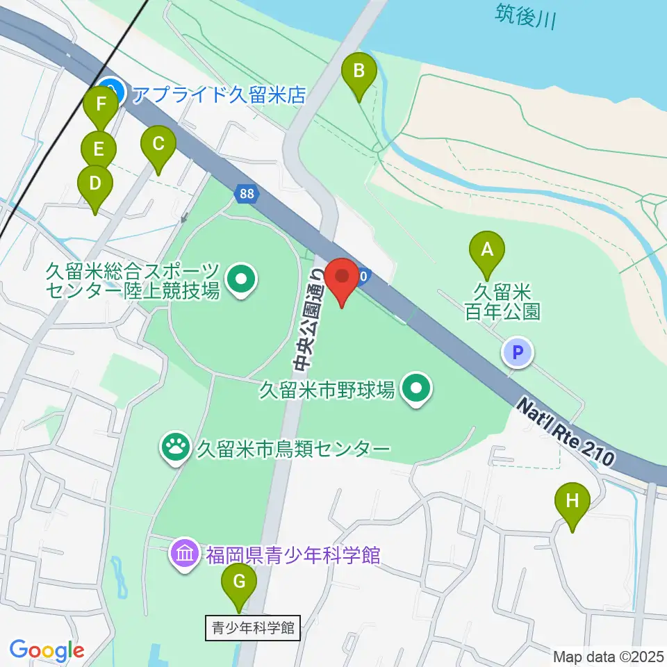 久留米アリーナ周辺の駐車場・コインパーキング一覧地図