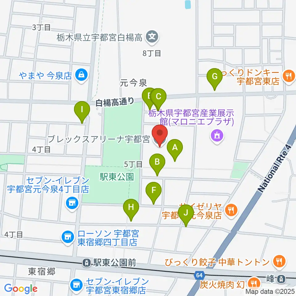 ブレックスアリーナ宇都宮周辺の駐車場・コインパーキング一覧地図