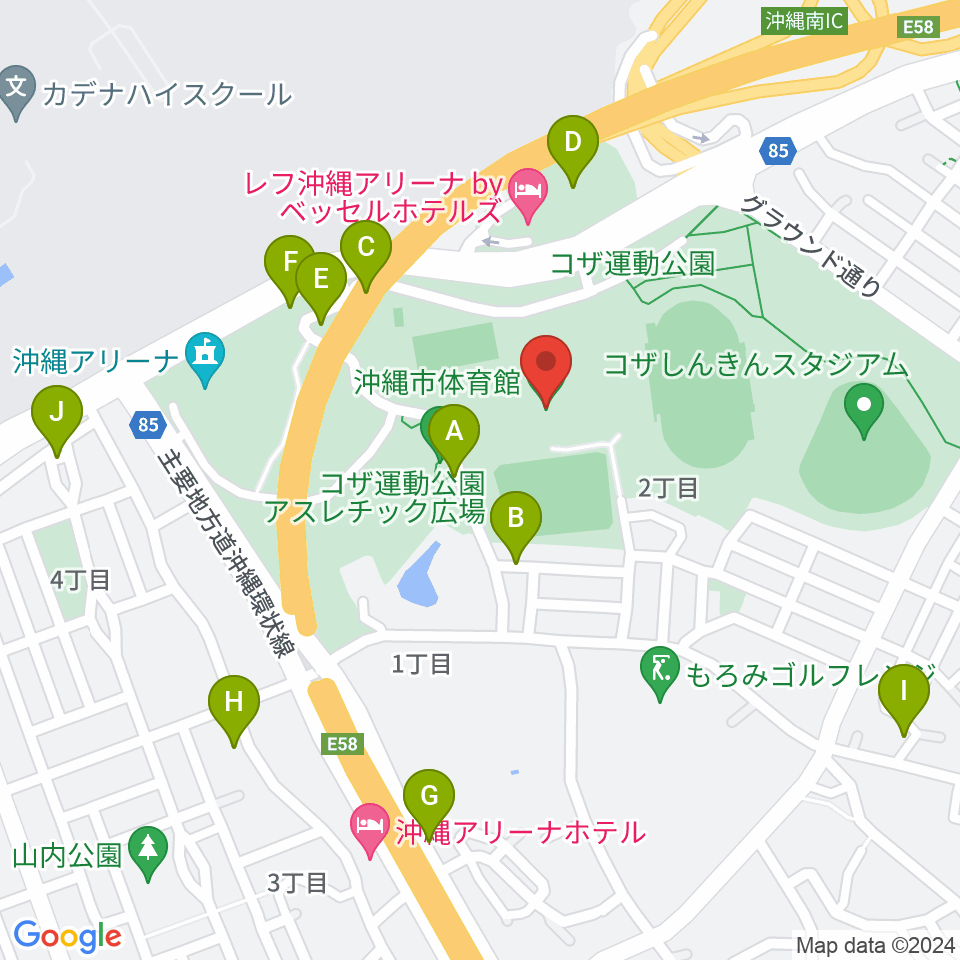 沖縄市体育館周辺の駐車場・コインパーキング一覧地図