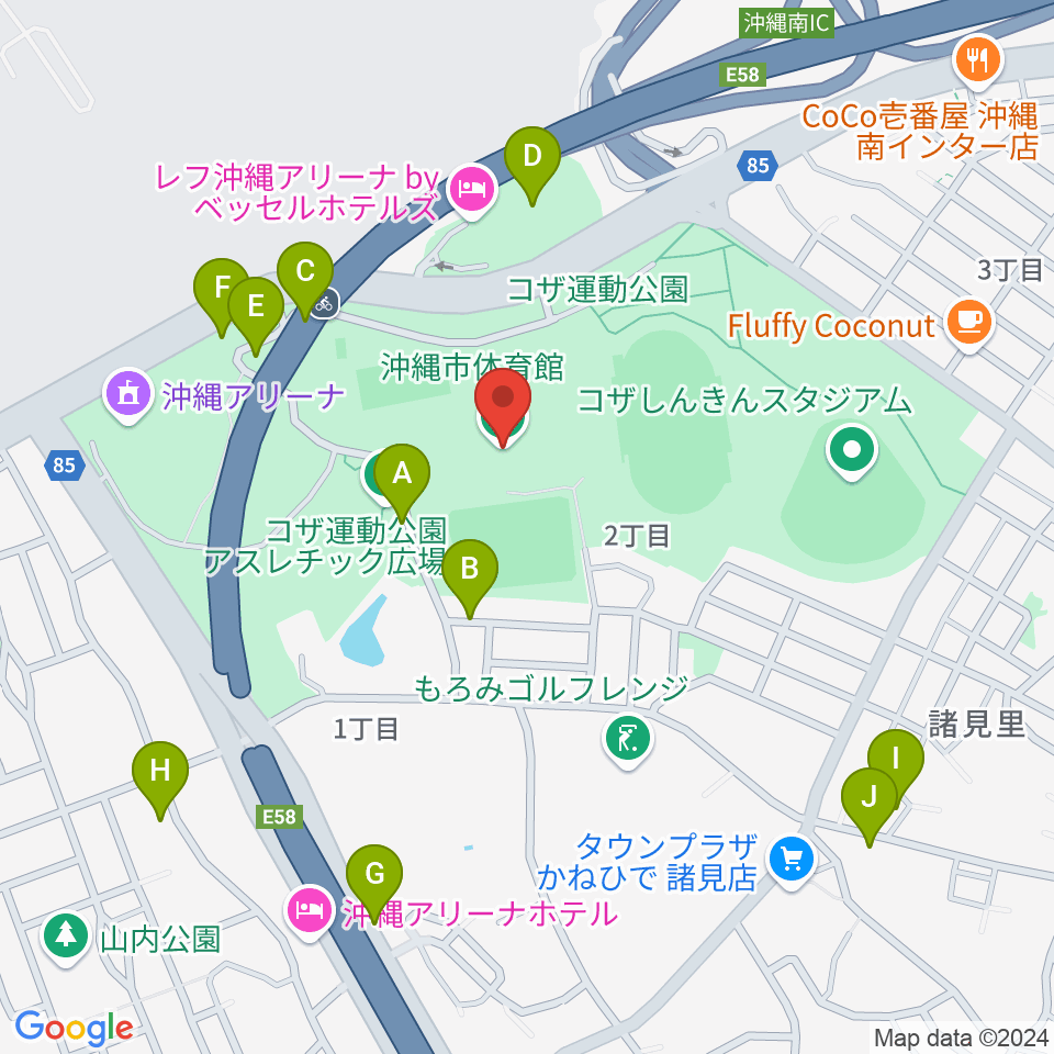 沖縄市体育館周辺の駐車場・コインパーキング一覧地図