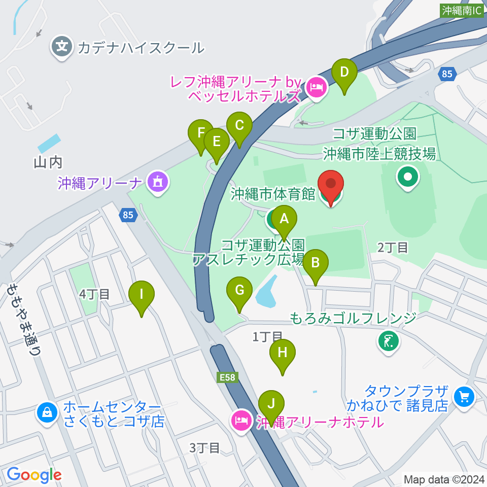 沖縄市体育館周辺の駐車場・コインパーキング一覧地図