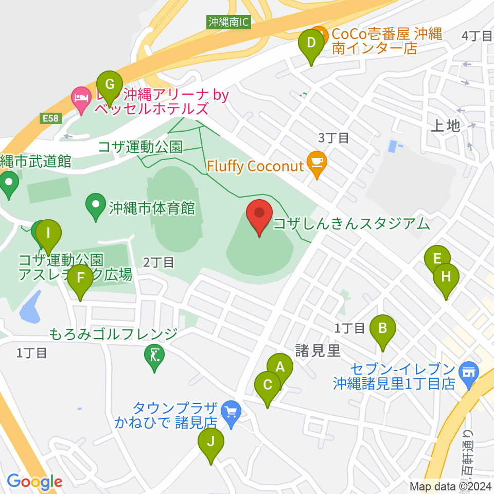 コザしんきんスタジアム周辺の駐車場・コインパーキング一覧地図