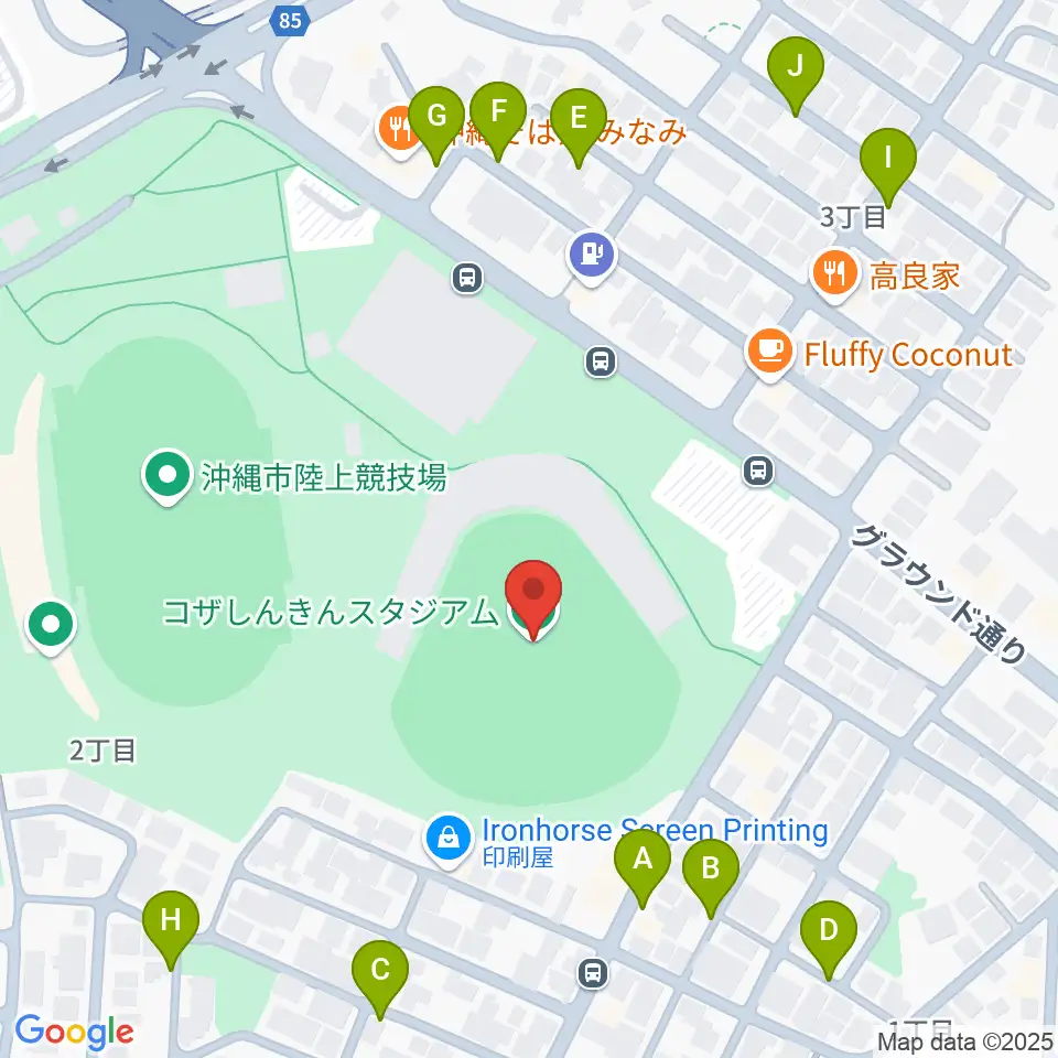 コザしんきんスタジアム周辺の駐車場・コインパーキング一覧地図
