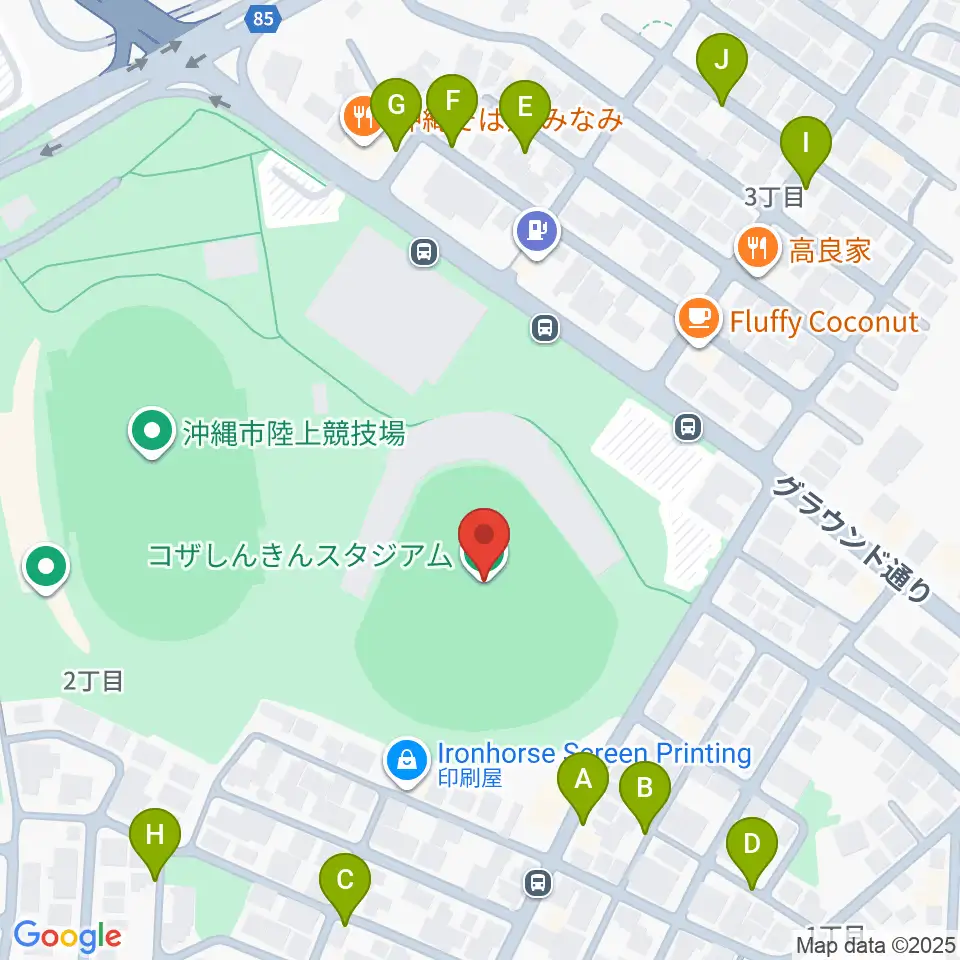 コザしんきんスタジアム周辺の駐車場・コインパーキング一覧地図