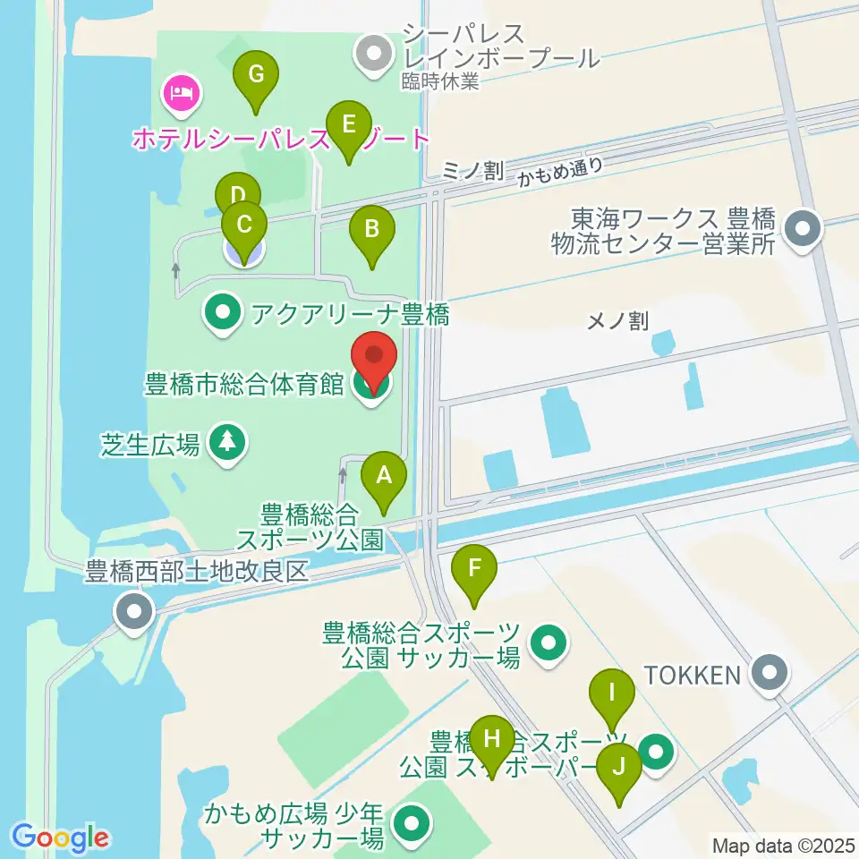 豊橋市総合体育館周辺の駐車場・コインパーキング一覧地図