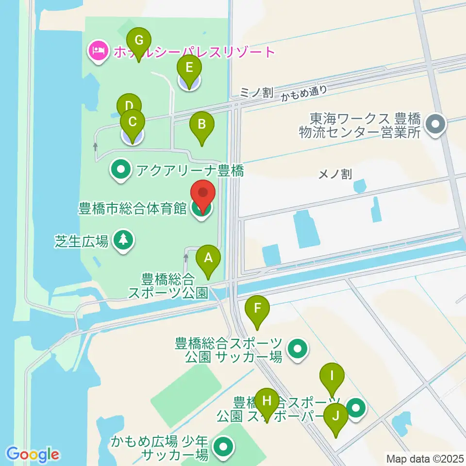豊橋市総合体育館周辺の駐車場・コインパーキング一覧地図
