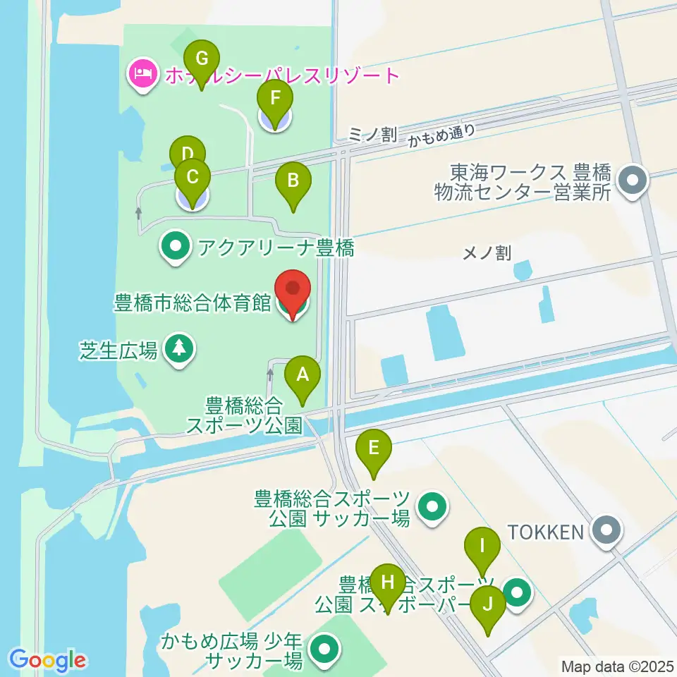 豊橋市総合体育館周辺の駐車場・コインパーキング一覧地図