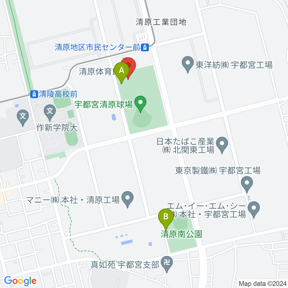 宇都宮市清原体育館周辺の駐車場・コインパーキング一覧地図