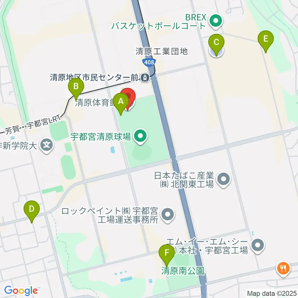 宇都宮市清原体育館周辺の駐車場・コインパーキング一覧地図