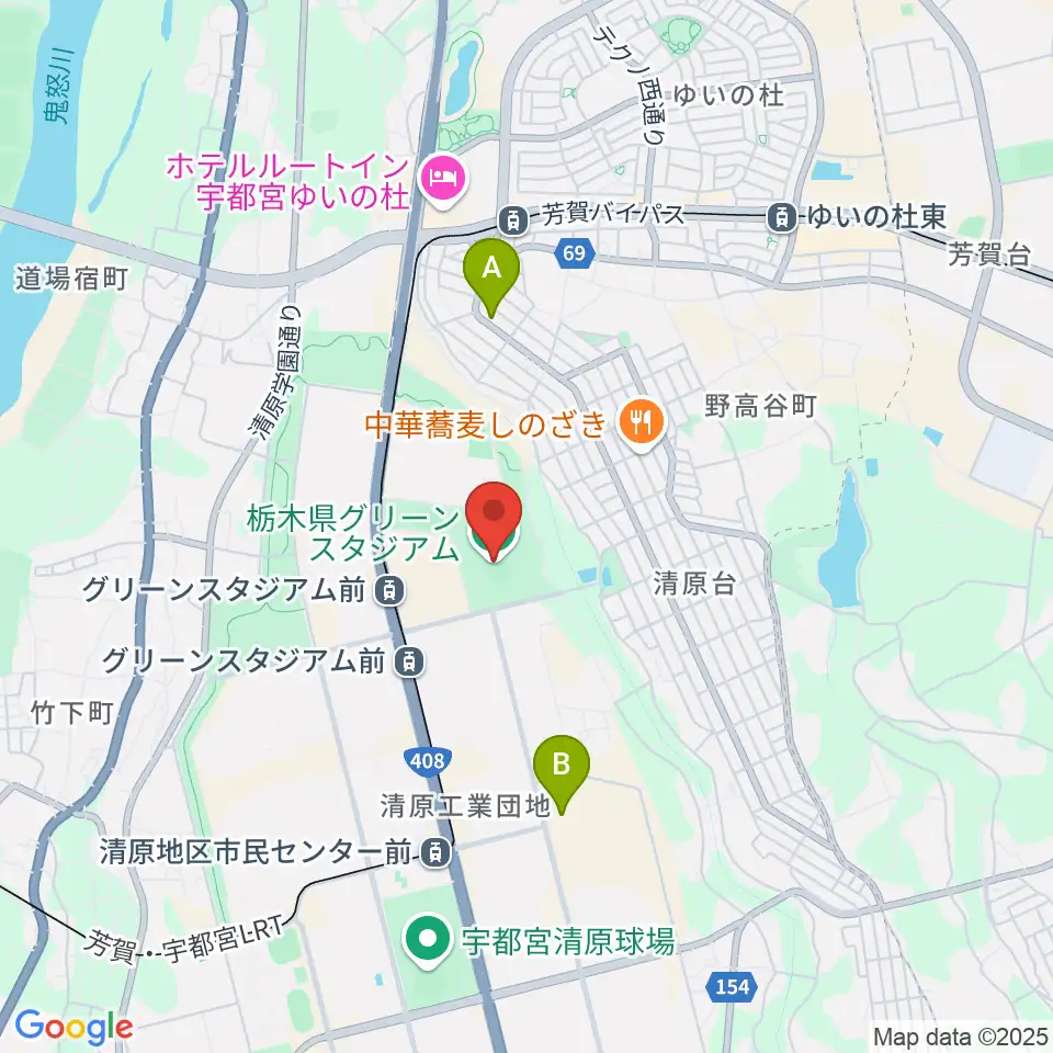 栃木県グリーンスタジアム周辺の駐車場・コインパーキング一覧地図