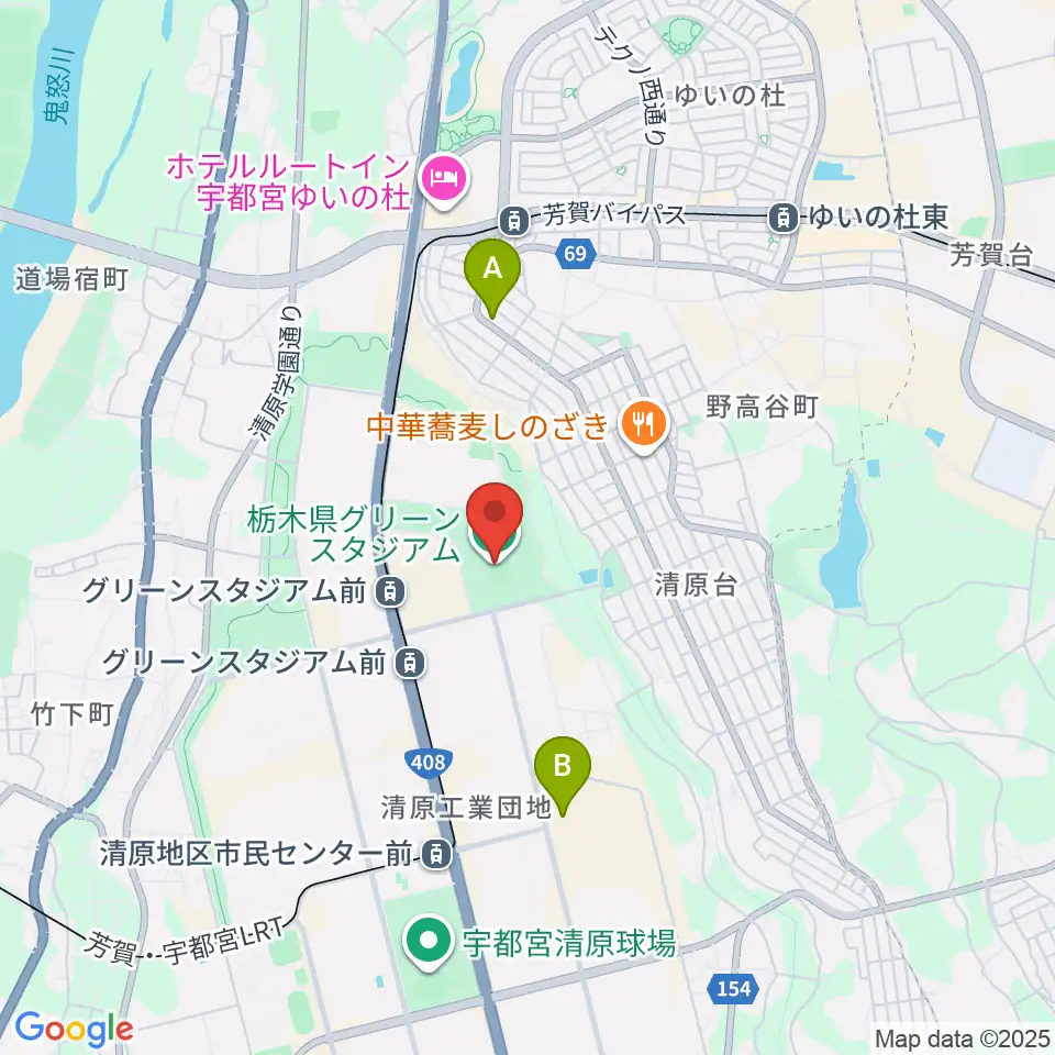 栃木県グリーンスタジアム周辺の駐車場・コインパーキング一覧地図