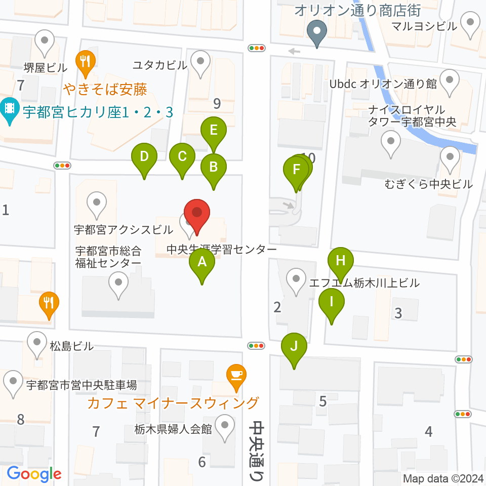 宇都宮市中央生涯学習センター周辺の駐車場・コインパーキング一覧地図