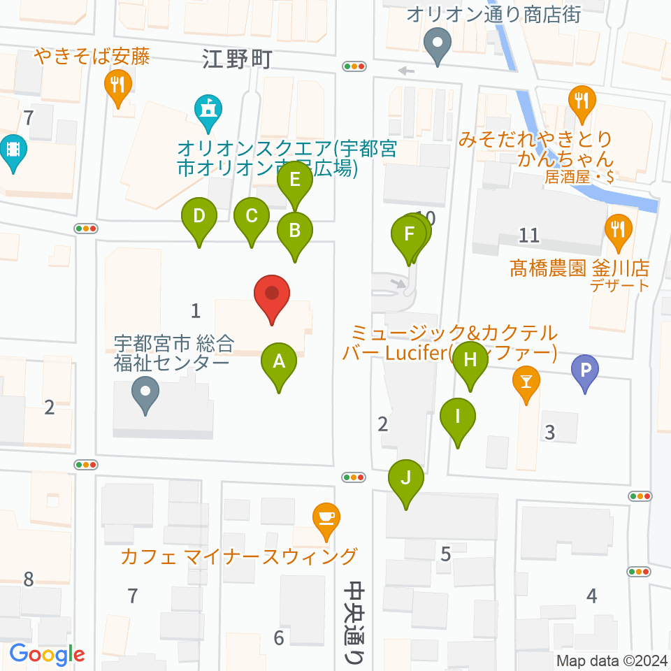 宇都宮市中央生涯学習センター周辺の駐車場・コインパーキング一覧地図