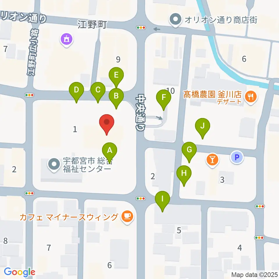 宇都宮市中央生涯学習センター周辺の駐車場・コインパーキング一覧地図