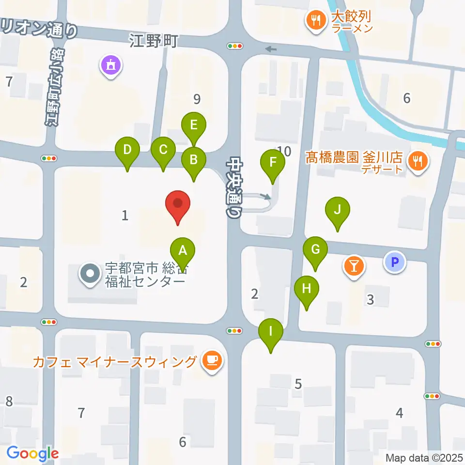 宇都宮市中央生涯学習センター周辺の駐車場・コインパーキング一覧地図