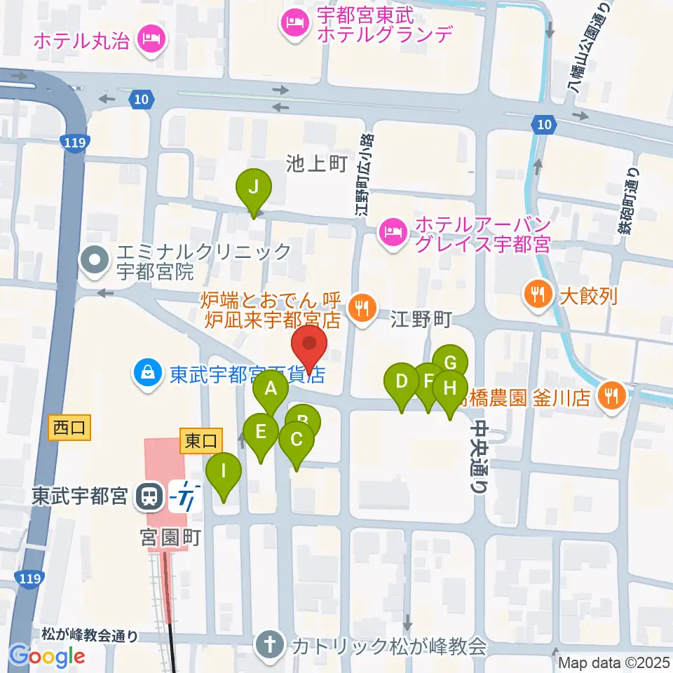 宇都宮ヒカリ座周辺の駐車場・コインパーキング一覧地図