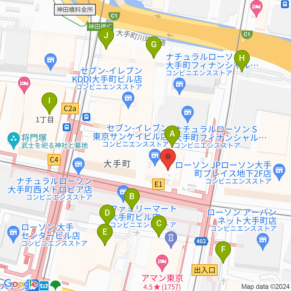 ヤマノミュージックサロン大手町周辺の駐車場・コインパーキング一覧地図