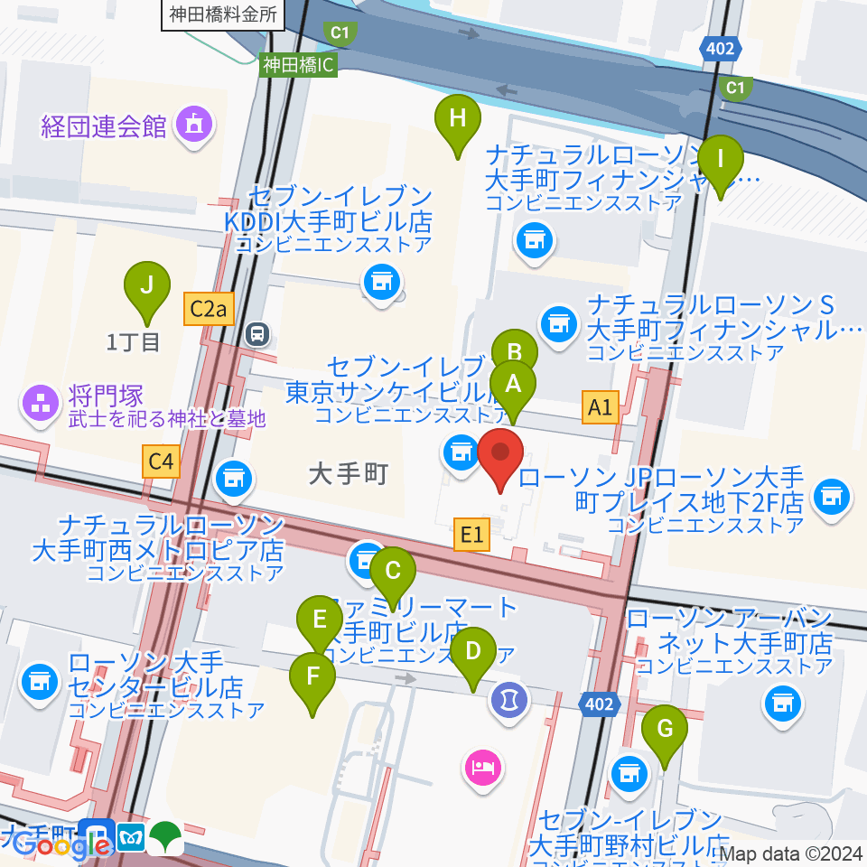 ヤマノミュージックサロン大手町周辺の駐車場・コインパーキング一覧地図