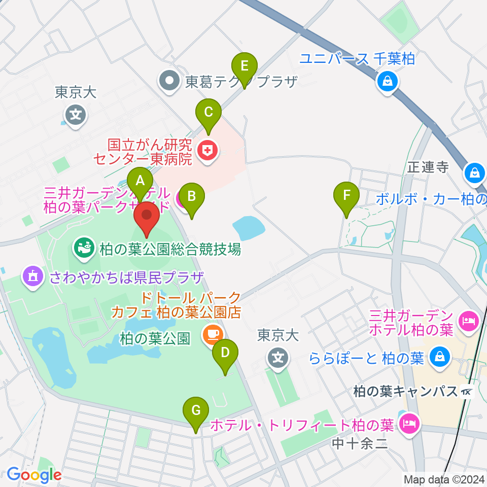 県立柏の葉公園野球場周辺の駐車場・コインパーキング一覧地図