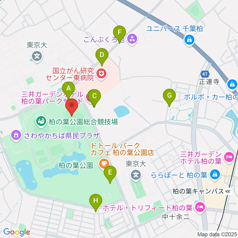 県立柏の葉公園野球場周辺の駐車場・コインパーキング一覧地図