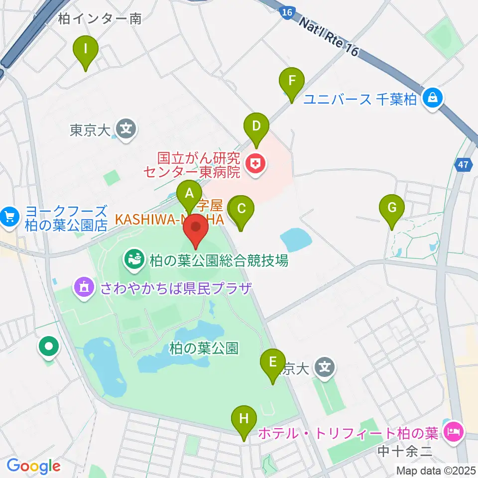 県立柏の葉公園野球場周辺の駐車場・コインパーキング一覧地図